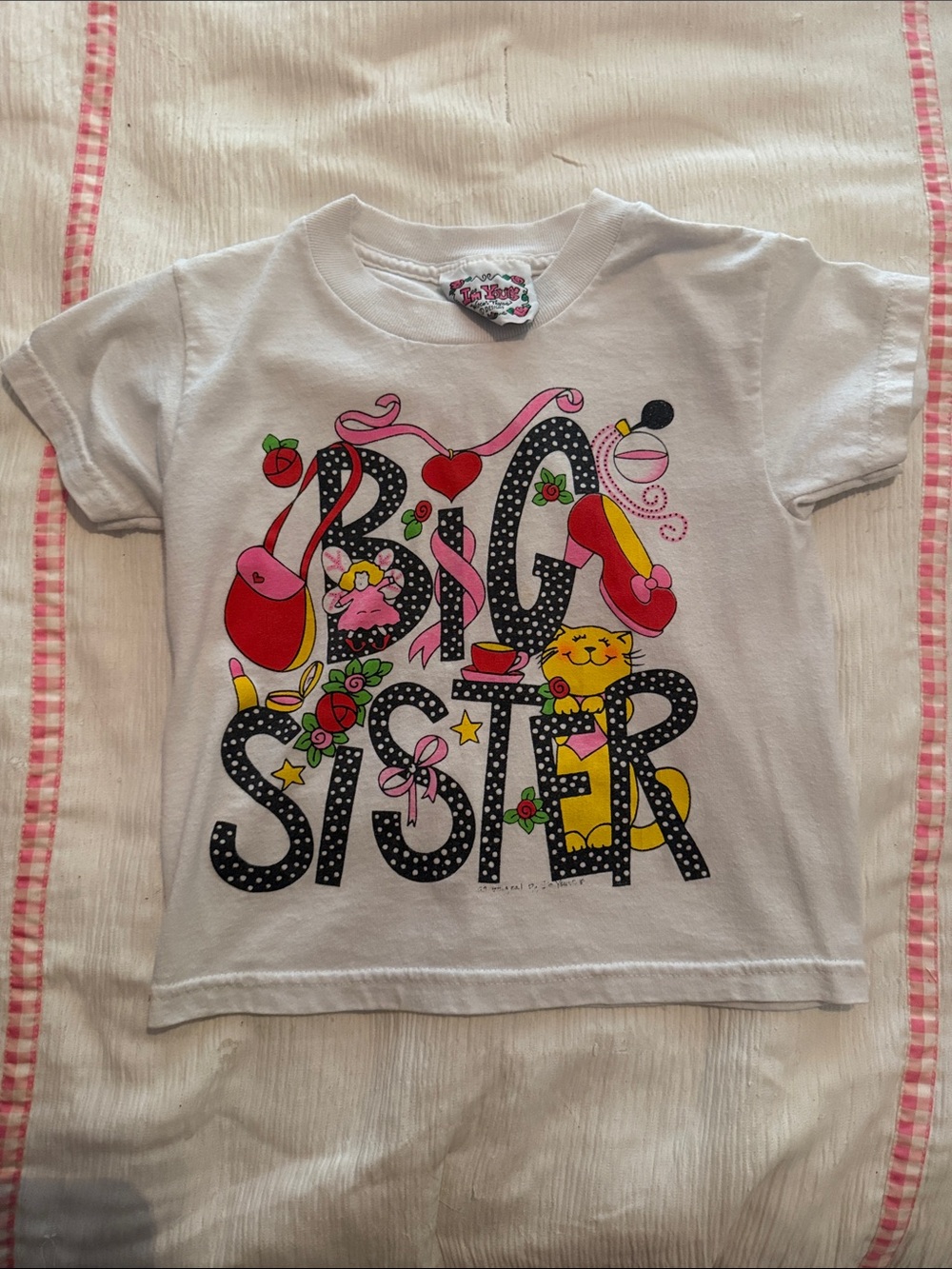 Big Sister Graphic Tee in White with Pink & Yellow Accents